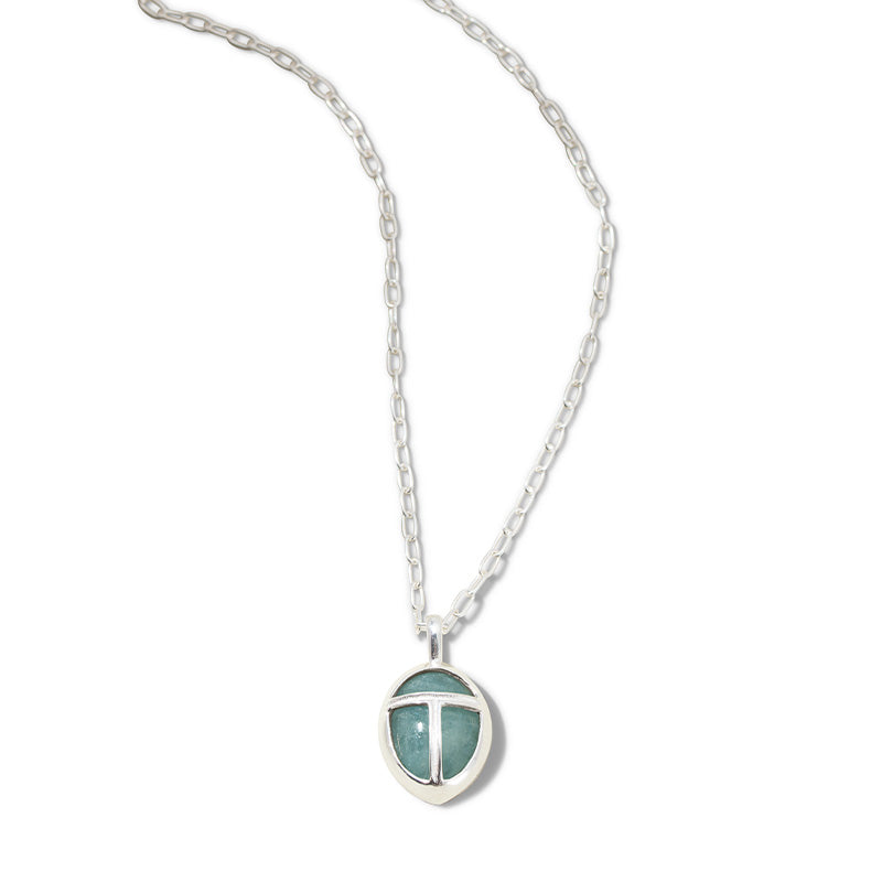 Scarab Amulet, Large, Aquamarine, Silver