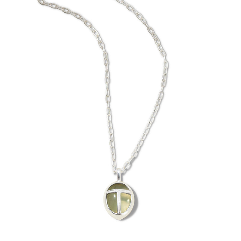 Scarab Amulet, Large, Prehnite, Silver