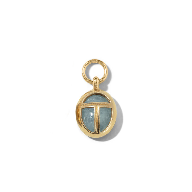 Scarab Amulet Charm, Aquamarine, Gold