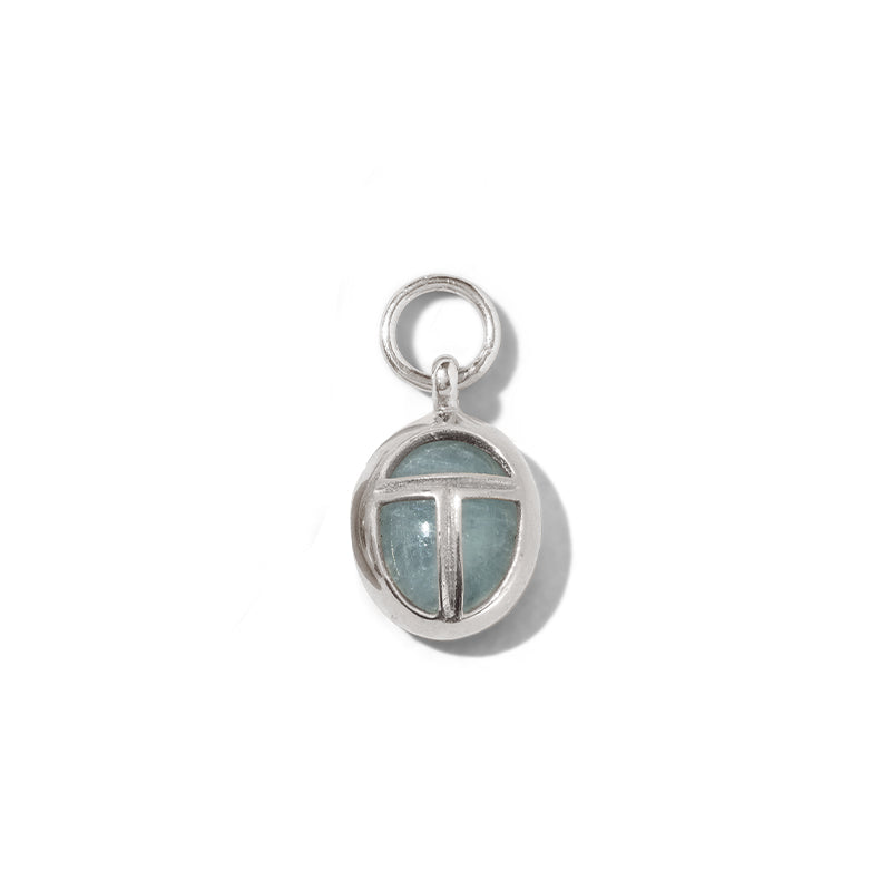 Scarab Amulet Charm, Aquamarine, Silver