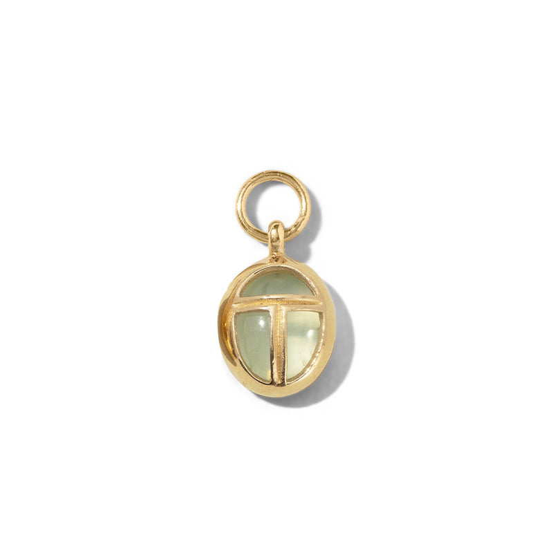 Scarab Amulet Charm, Prehnite, Gold