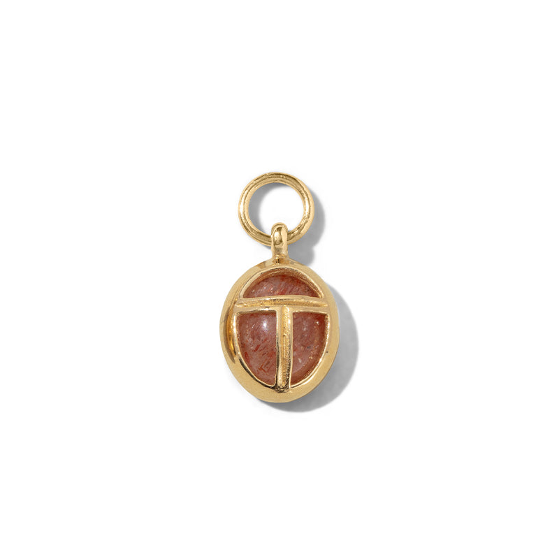 Scarab Amulet Charm, Sunstone, Gold