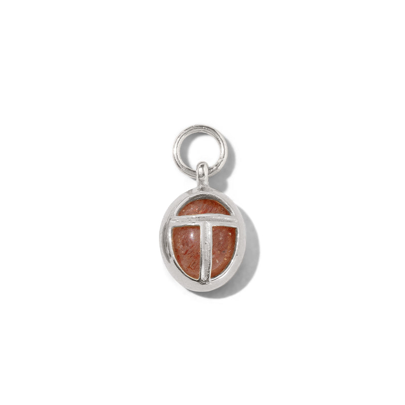 Scarab Amulet Charm, Sunstone, Silver