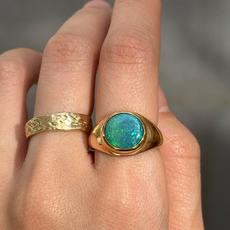Signet Ring, Black Opal, 9kt Yellow Gold