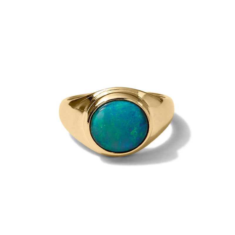 Signet Ring, Black Opal, 9kt Yellow Gold