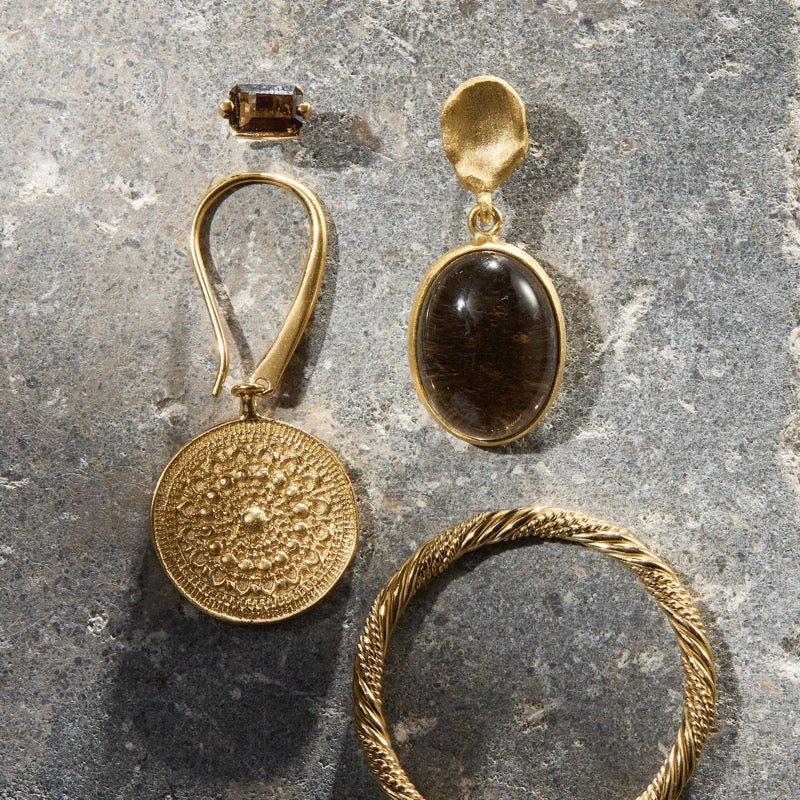 Keshi Stud, Smokey Quartz, Gold