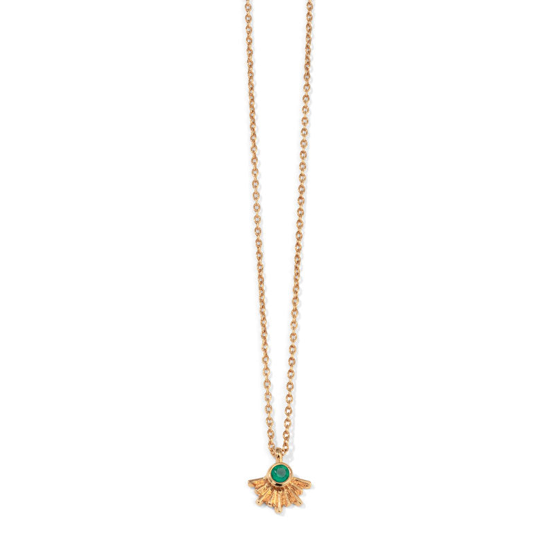 Sunray Necklace, Emerald, 9kt Yellow Gold