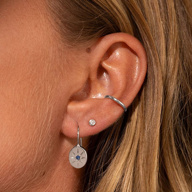 Supernova Earring, Blue Sapphire, Silver