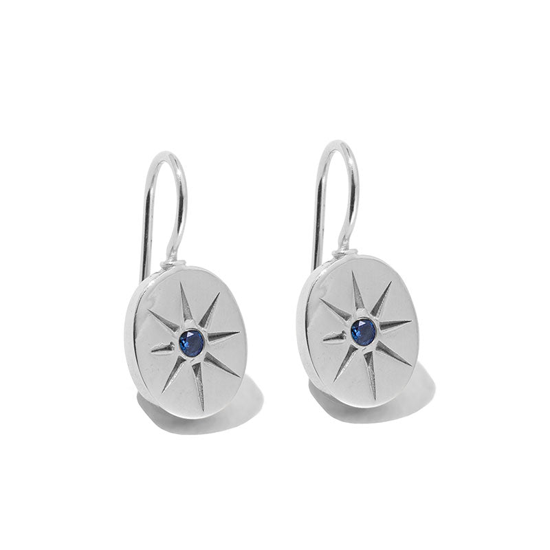 Supernova Earring, Blue Sapphire, Silver
