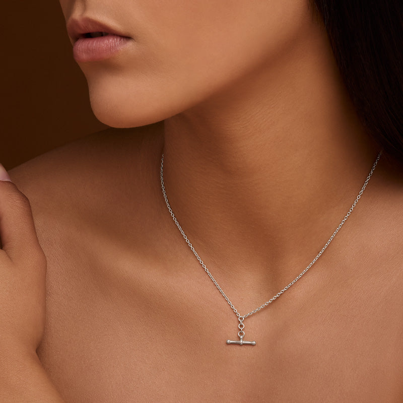 T Bar Necklace, Silver