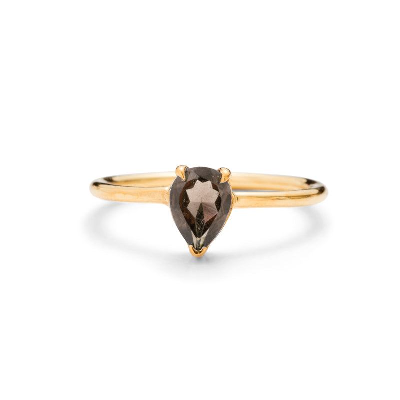 Teardrop Ring, Smokey Quartz, Gold