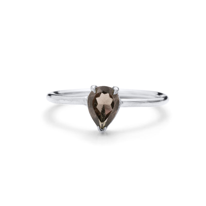 Teardrop Ring, Smokey Quartz, Silver