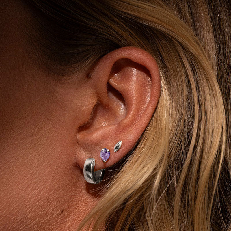 Teardrop Stud, Amethyst, Silver