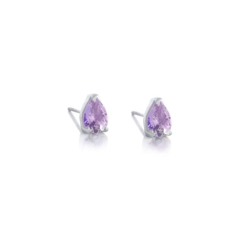 Teardrop Stud, Amethyst, Silver