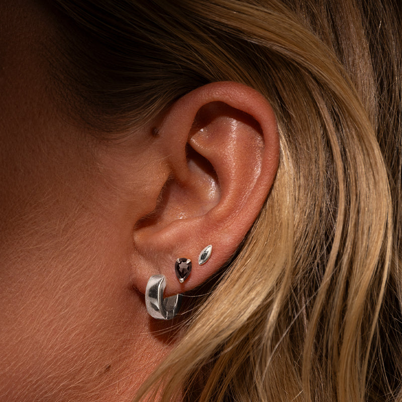 Teardrop Stud, Smokey Quartz, Silver