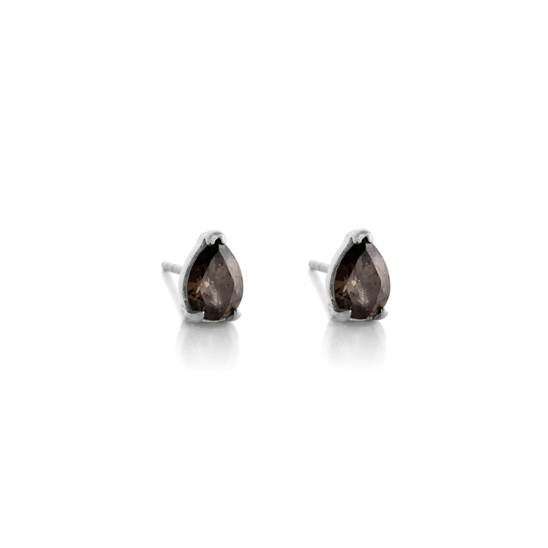Teardrop Stud, Smokey Quartz, Silver
