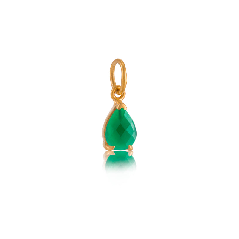 Teardrop Pendant, Green Onyx, Gold