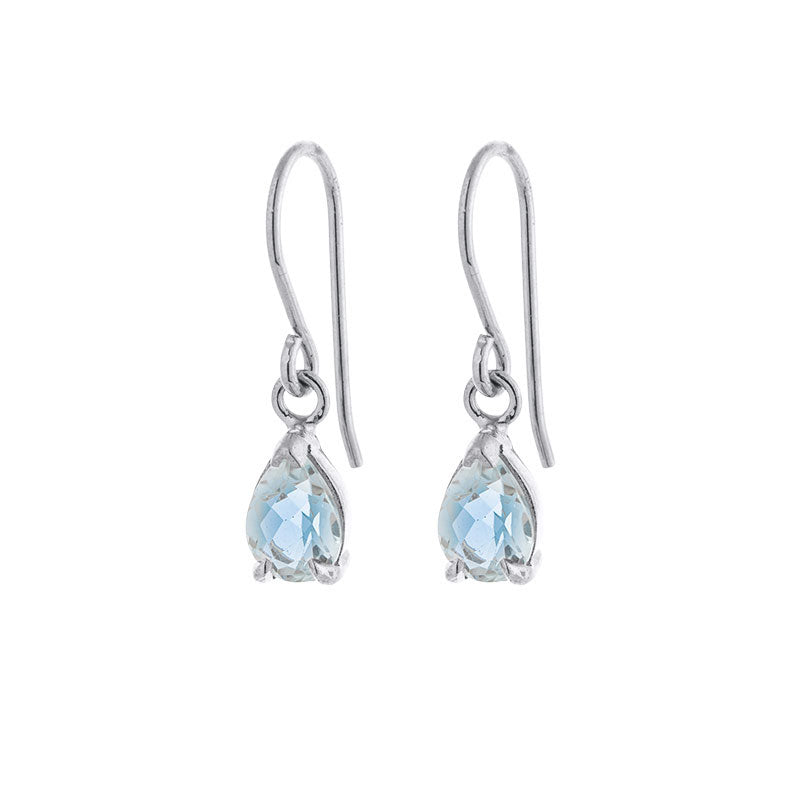 Teardrop Earring, Blue Topaz, Silver