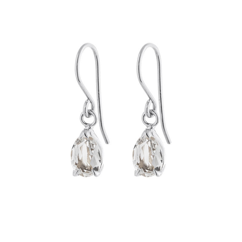 Teardrop Earring, White Topaz, Silver