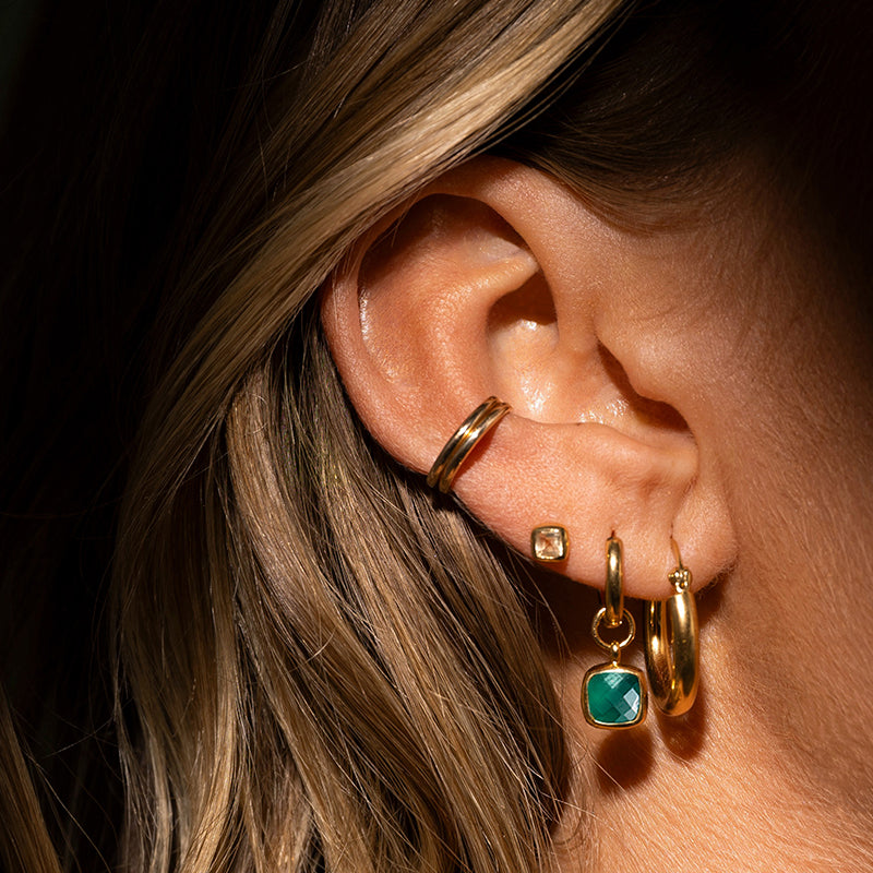 Tetra Charm, Green Onyx, Gold