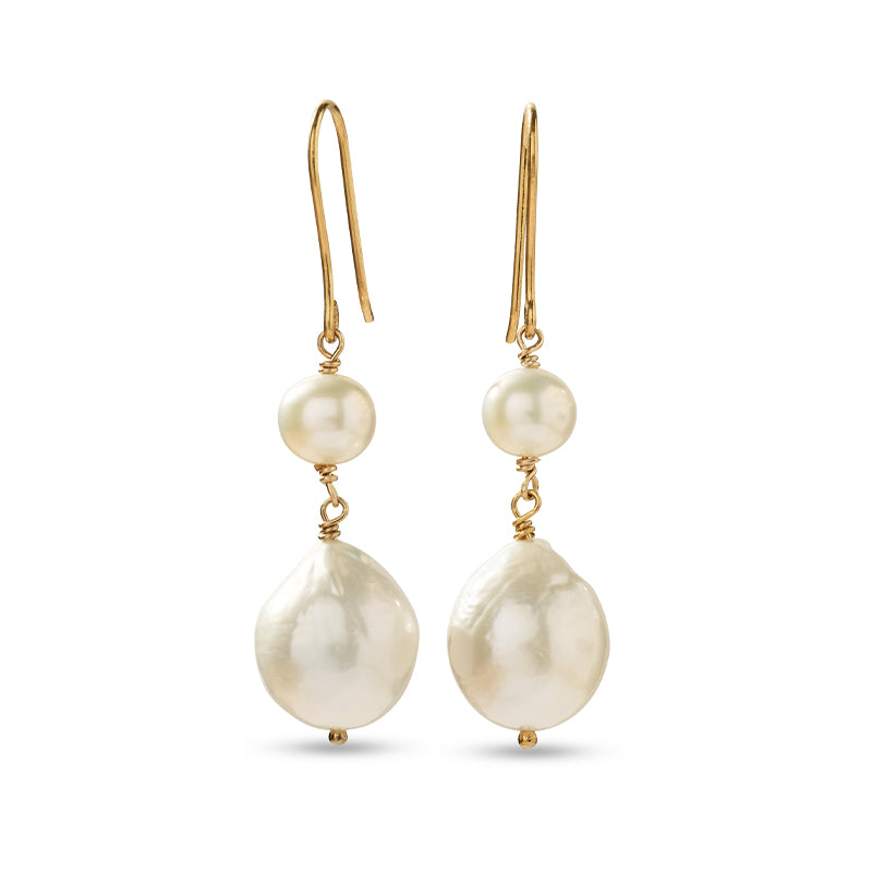 Theia Earring, Baroque White Pearl, Gold