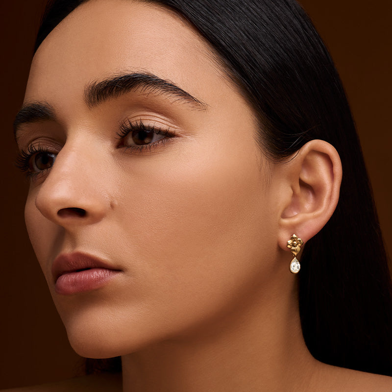 Tiare Stud, White Topaz, Gold