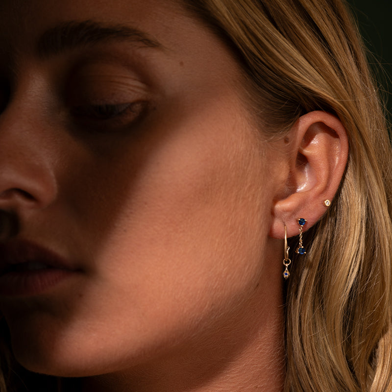 Tiny Duo Stud, Blue Sapphire, 9kt Yellow Gold