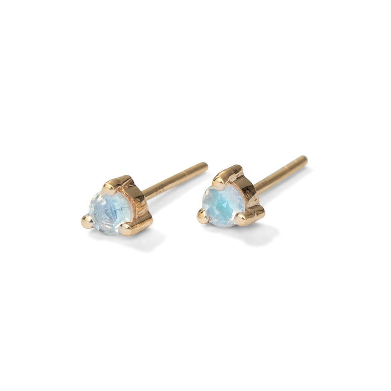 Tiny Stud, Rainbow Moonstone, Gold