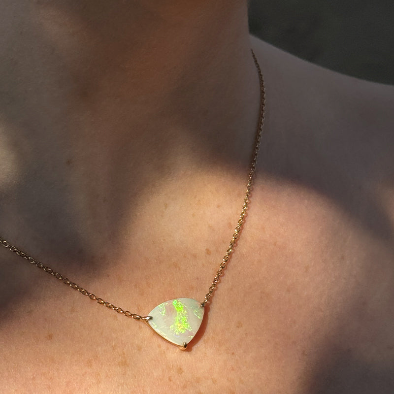 Trigon Necklace, White Opal, 9kt Yellow Gold