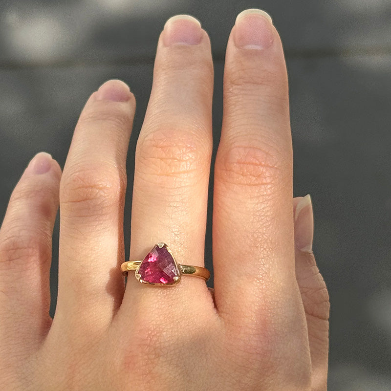 Trigon Ring, Pink Tourmaline, 9kt Yellow Gold