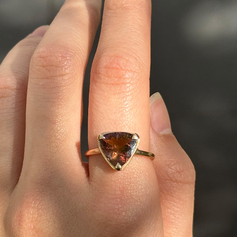 Trigon Ring, Bi-colour Tourmaline, 9kt Yellow Gold