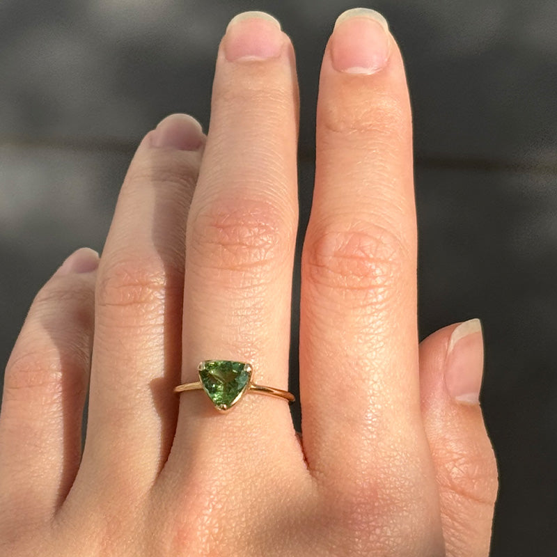 Trigon Ring, Green Tourmaline, 9kt Yellow Gold
