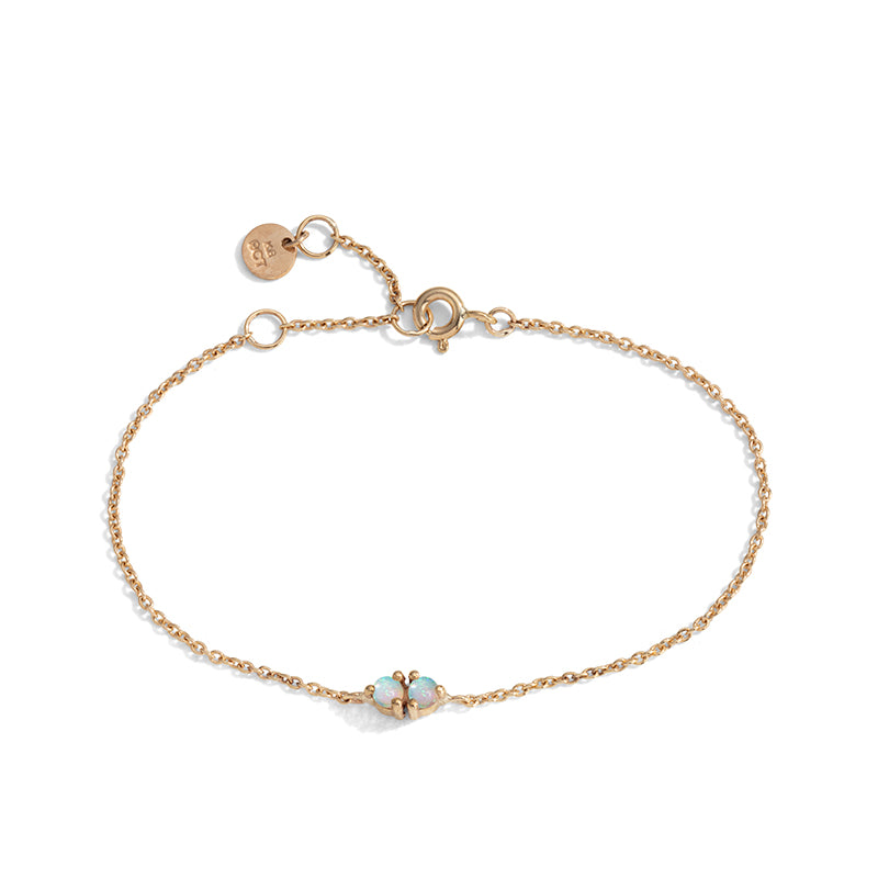 Twin Bracelet, White Opal, 9kt Yellow Gold