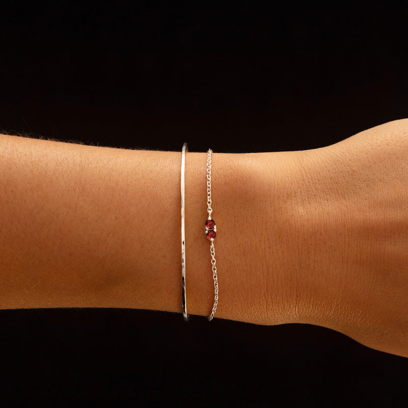 Twin Bracelet, Garnet, Silver