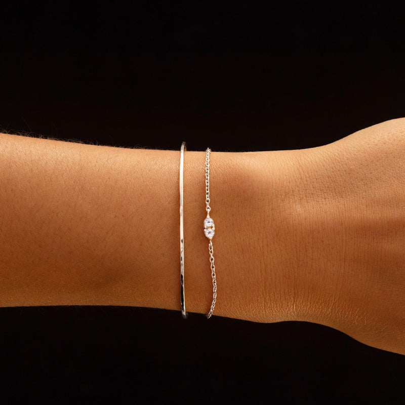 Twin Bracelet, White Topaz, Silver