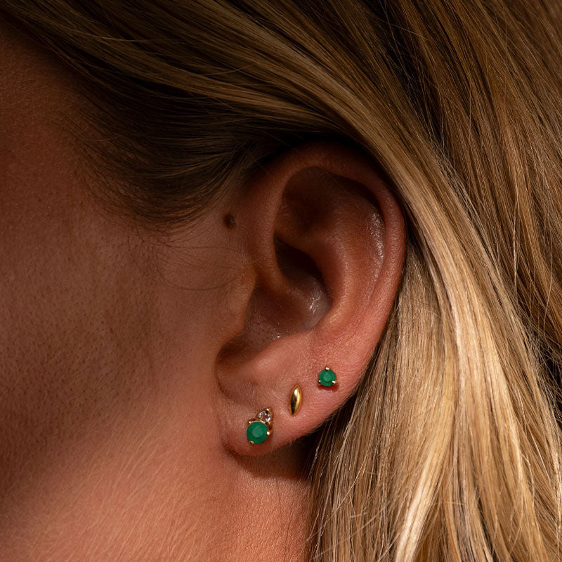 Unity Stud, Green Onyx, 9kt Yellow Gold