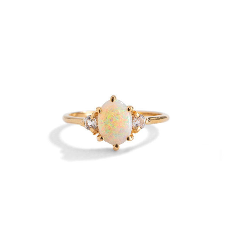 Victoria Ring, White Opal, 9kt Yellow Gold