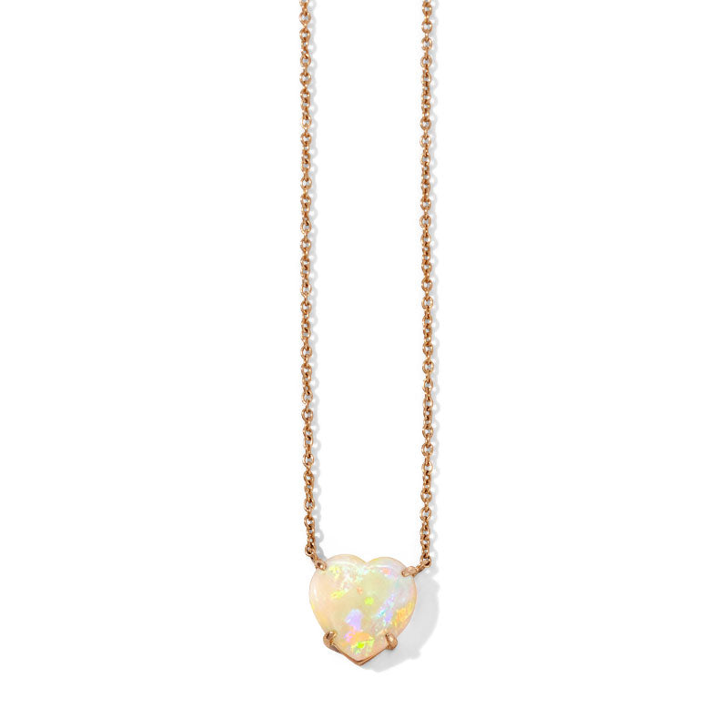 Opal Heart Necklace, White Opal, 9kt Yellow Gold