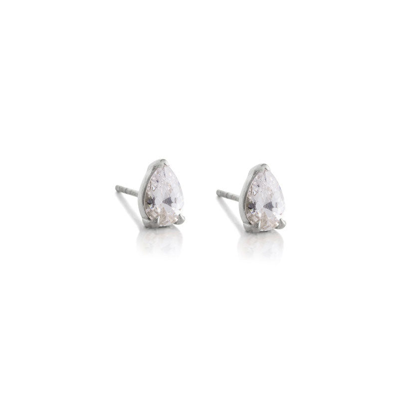 Teardrop Stud, White Topaz, Silver