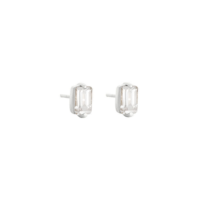 Baguette Mini Stud, White Topaz, Silver