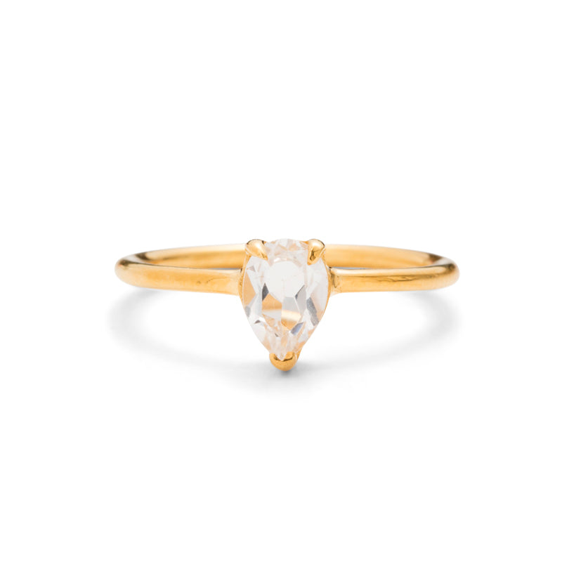 Teardrop Ring, White Topaz, Gold