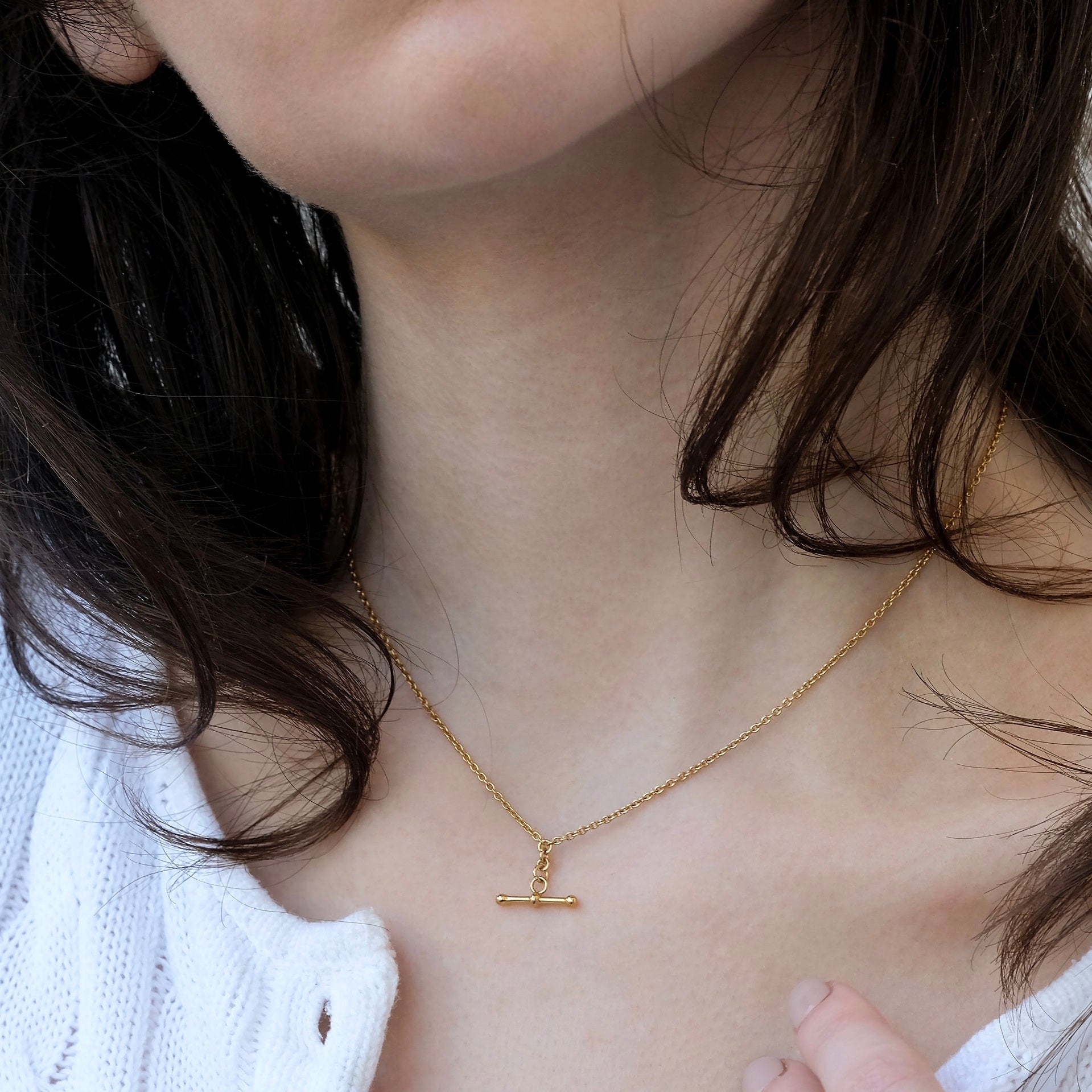 T Bar Necklace, 9kt Yellow Gold