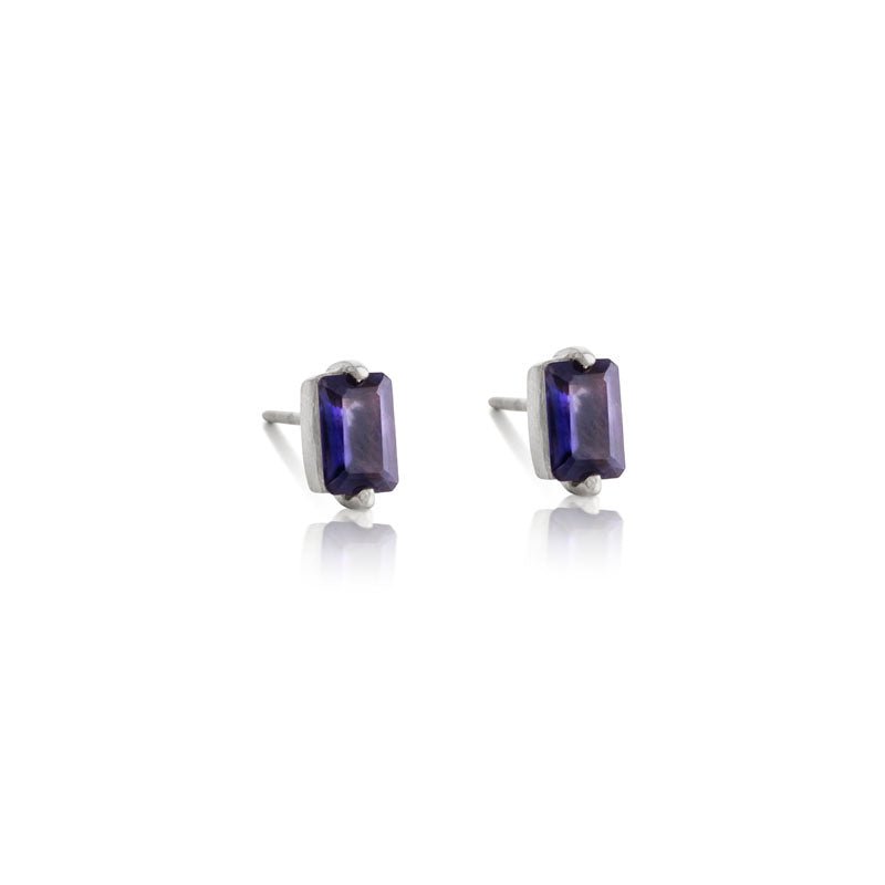 Baguette Mini Stud, Iolite, Silver