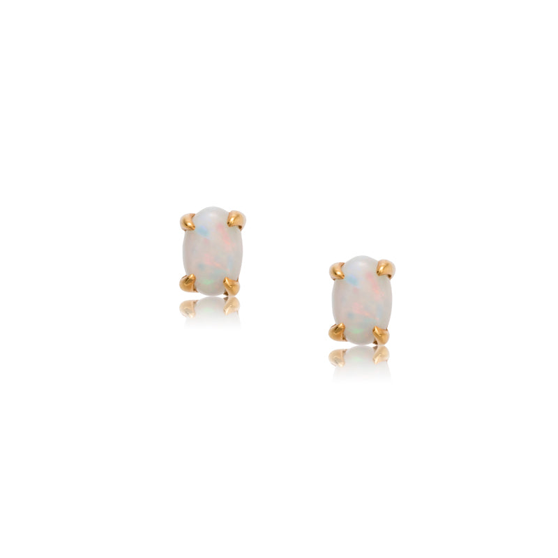 Oval Stud, White Opal, 9kt Yellow Gold