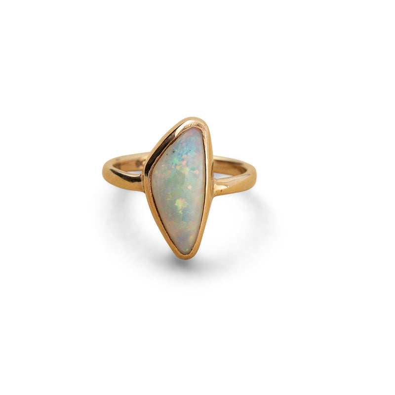 Asymmetric Opal Ring, White Opal, 9kt Yellow Gold