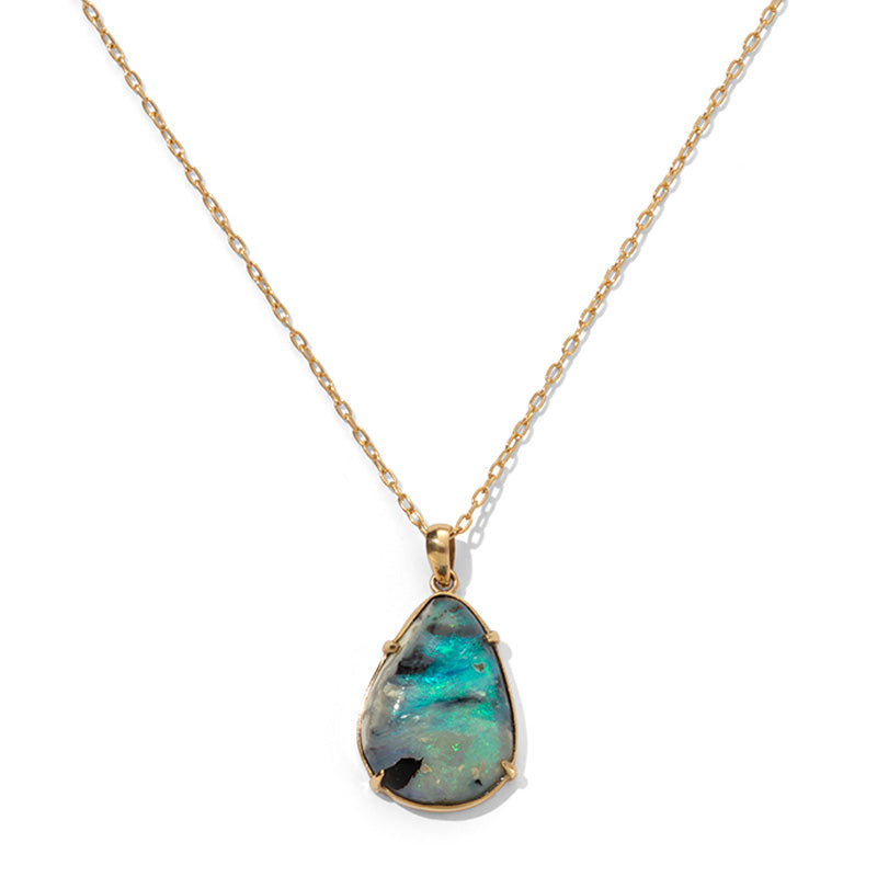 Asymmetric Necklace, Black Opal, 9kt Yellow Gold