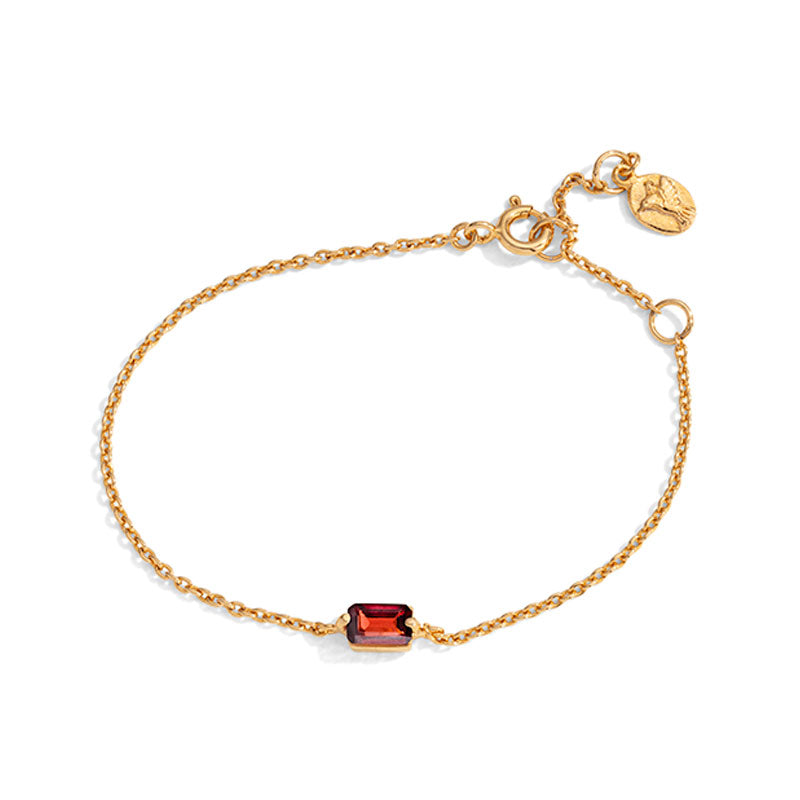 Baguette Mini Bracelet, Garnet, 9kt Yellow Gold