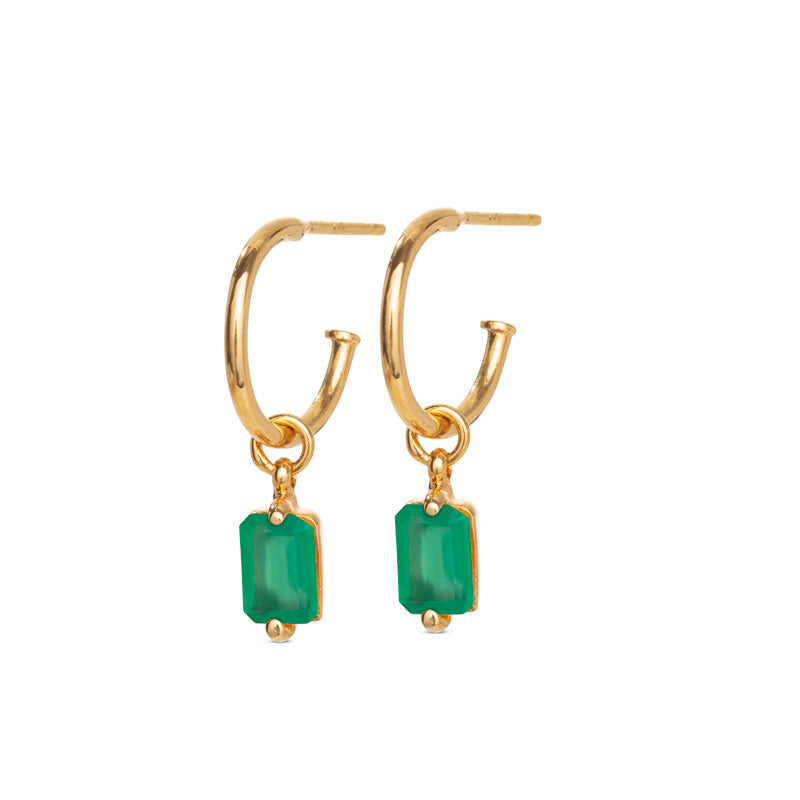 Baguette Mini Hoop, Green Onyx, Gold