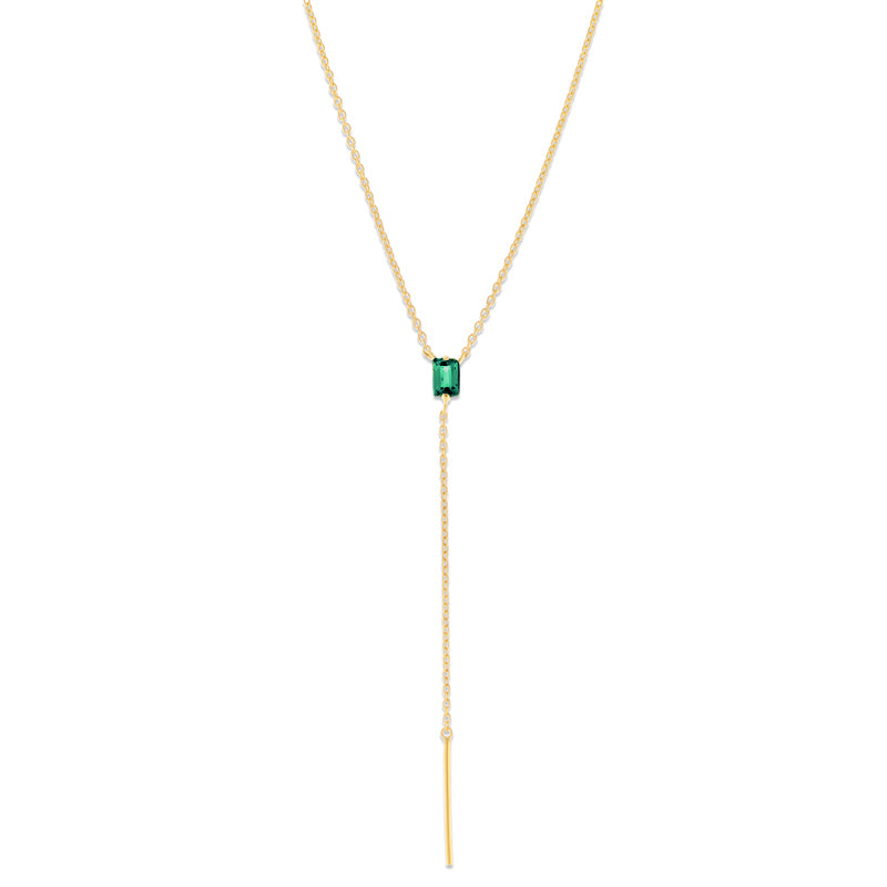 Baguette Lariat, Green Onyx, Gold
