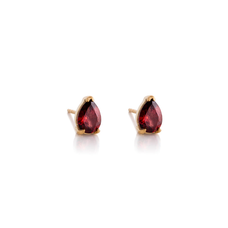 Teardrop Stud, Garnet, Gold